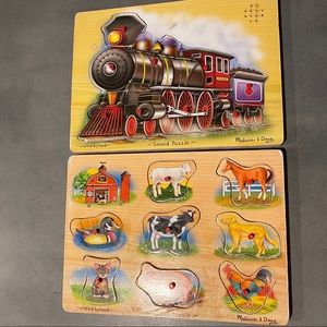2 wooden sound knob puzzles by Melissa & Doug